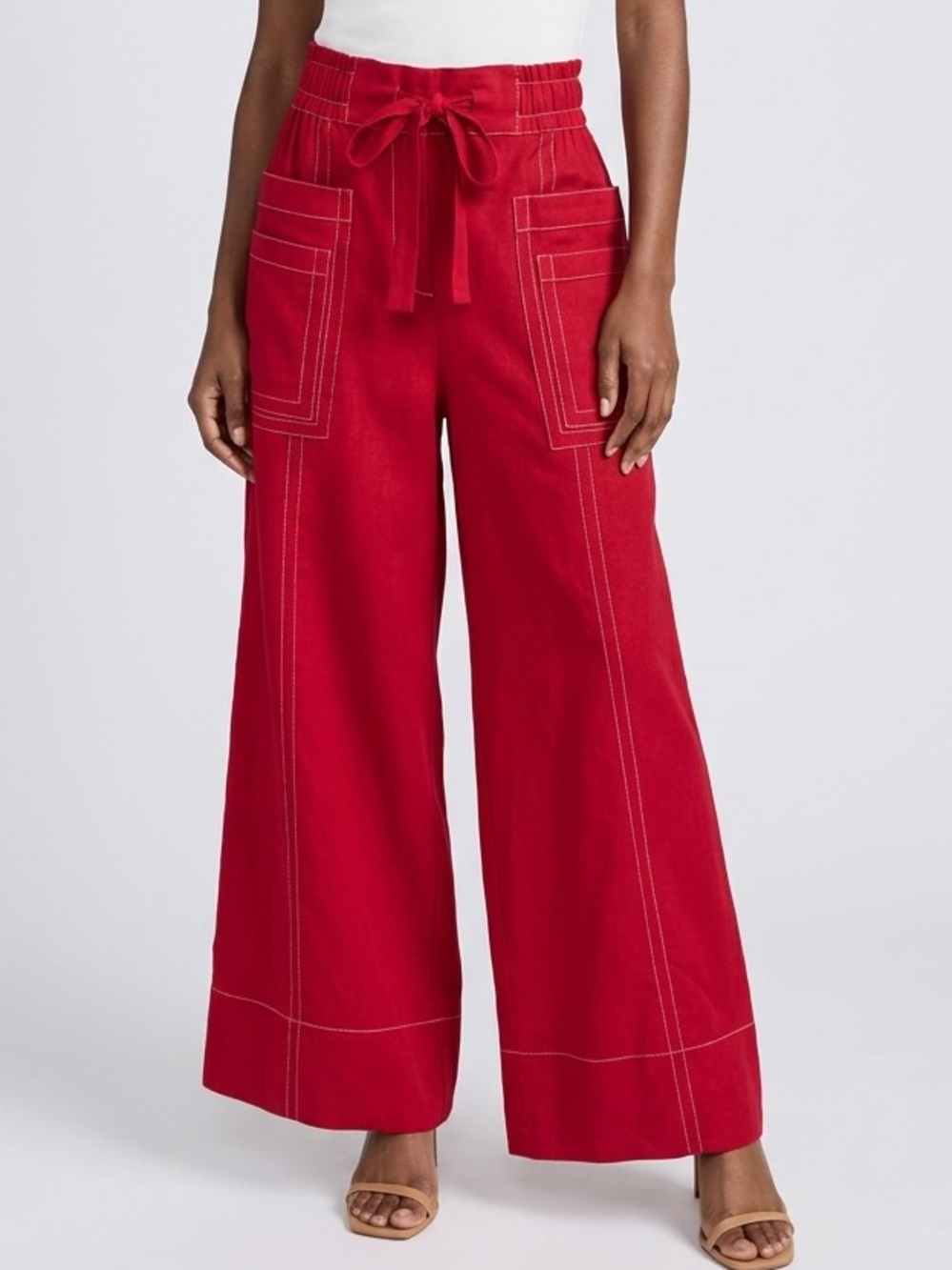 Gigio Red Linen Wide Leg Pants